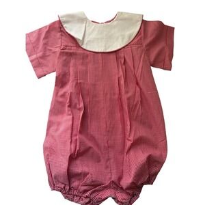 Tricia Kids Red Gingham Bubble Romper Peter Pan Collar Size 3 Blank Boutique
